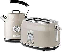 Haden Dorset 2 Slice Wide Slot Stainless Steel Toaster Bundled with 1.7 Liter Stainless Steel Electric Kettle with 360-Degree Base, Putty & Chrome