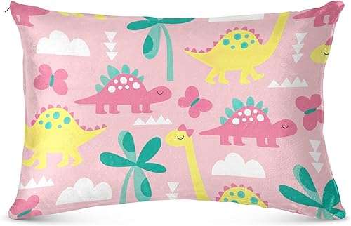 Fundas de almohada de felpa con diseño de dinosaurio rosa, fundas de almohada tamaño Queen, con cremallera de apertura lateral, fundas de almohada