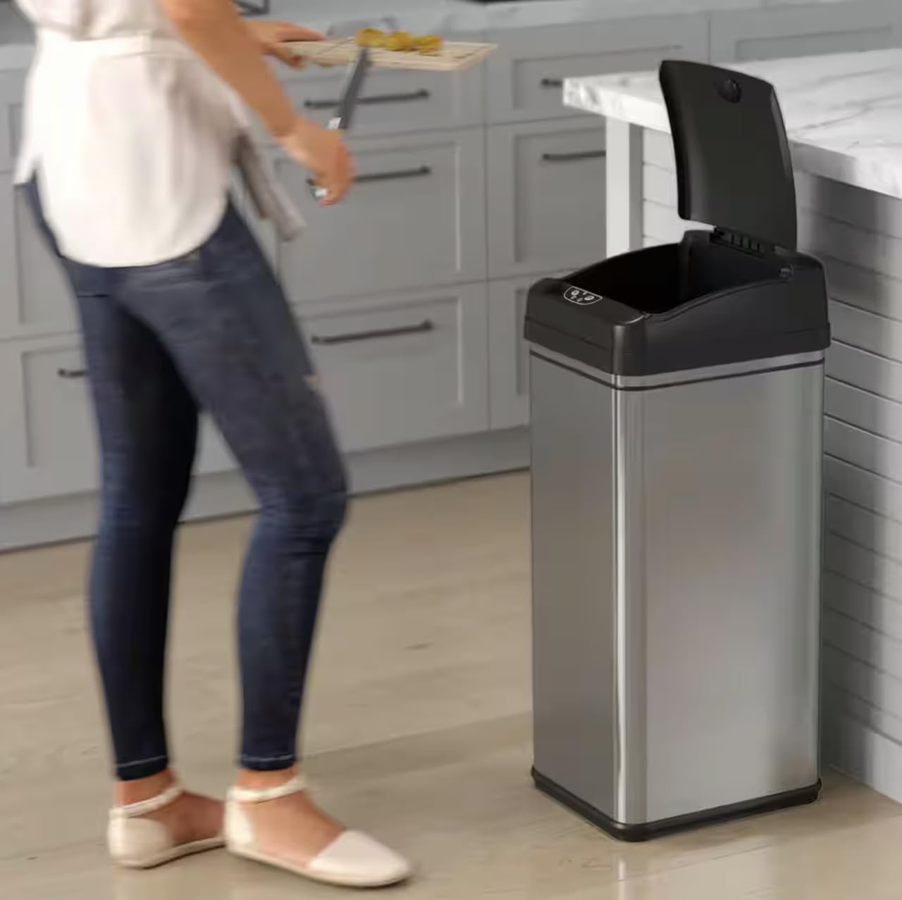 13 Gallon Stainless Steel Touchless Trash Can with Odor Control System DL49704