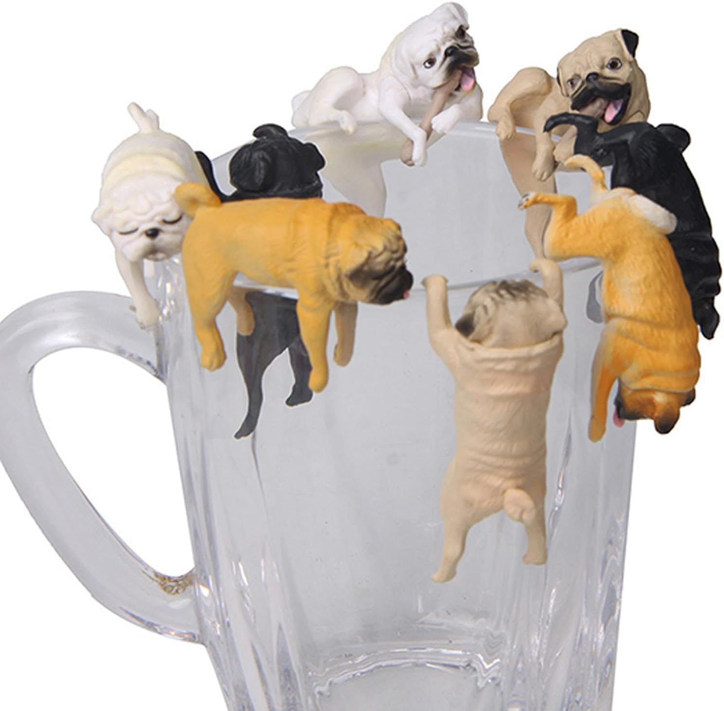 ordinarYone 6/8Pcs Creative Animal Cup Hanger Figurines Realistic Cats Dog Miniature Ornaments Wine Glass Charm Drink Markers Decors