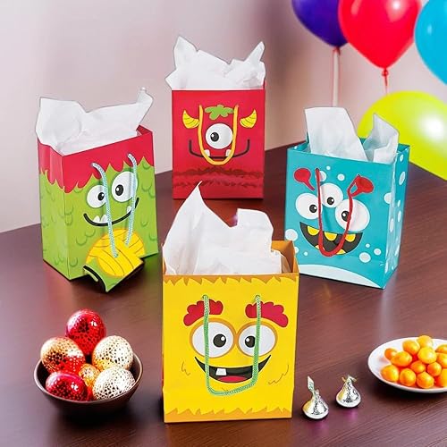 Miniatura 4 de Fun Express - Mini Monster Bolsa de regalo pequeña (dz) para cumpleaños - Suministros de fiesta - Bolsas - Regalo de papel W y asas - Cumpleaños -