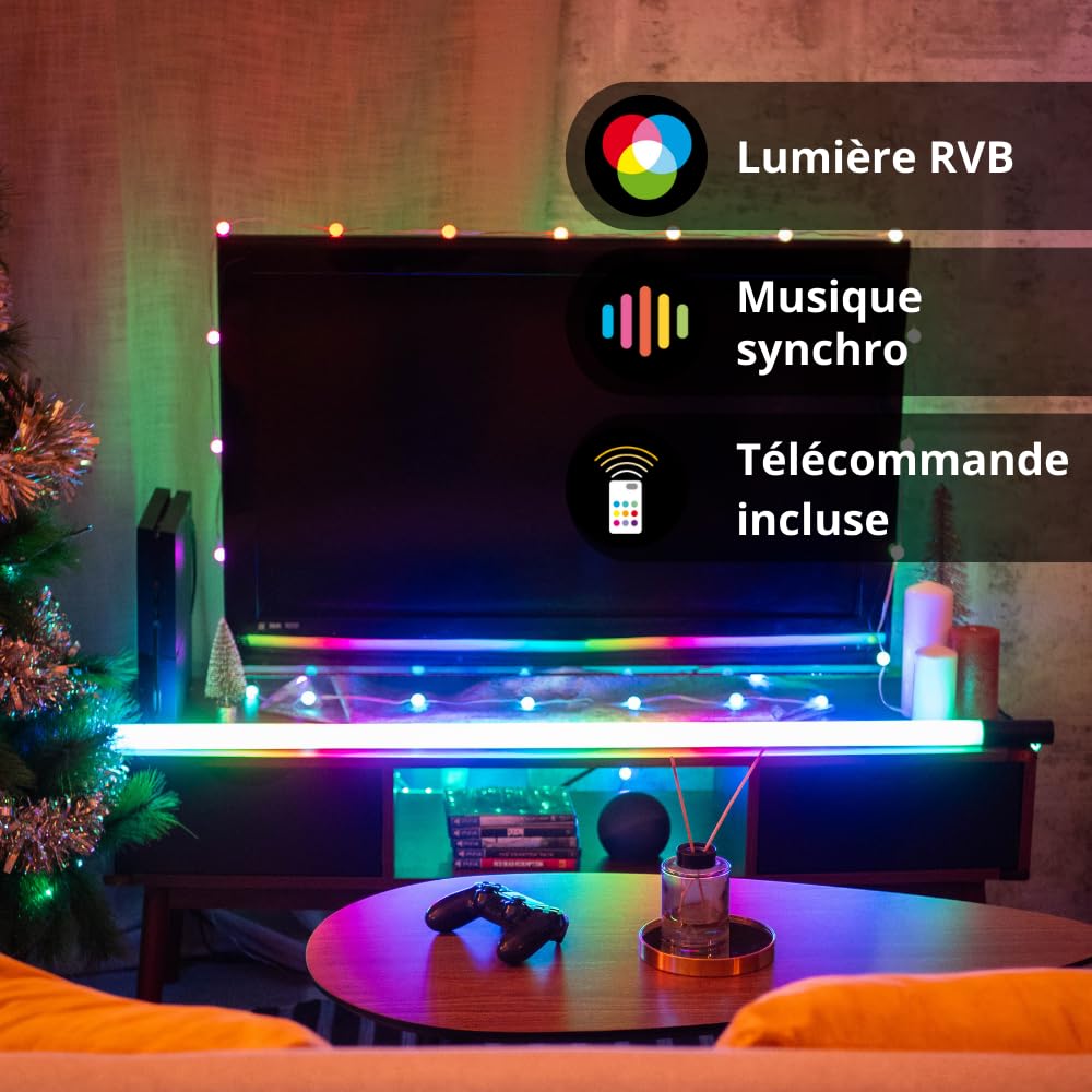 Tube LED 130cm RVB digital, filaire USB, synchronisé à la musique, display 20 pcs