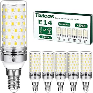 Tailcas E14 LED Cool White Bulb, 6000 K 1000 LM 12 W E14 Lamp, Replacement for 100 W Incandescent Bulb, Not Dimmable, No F...