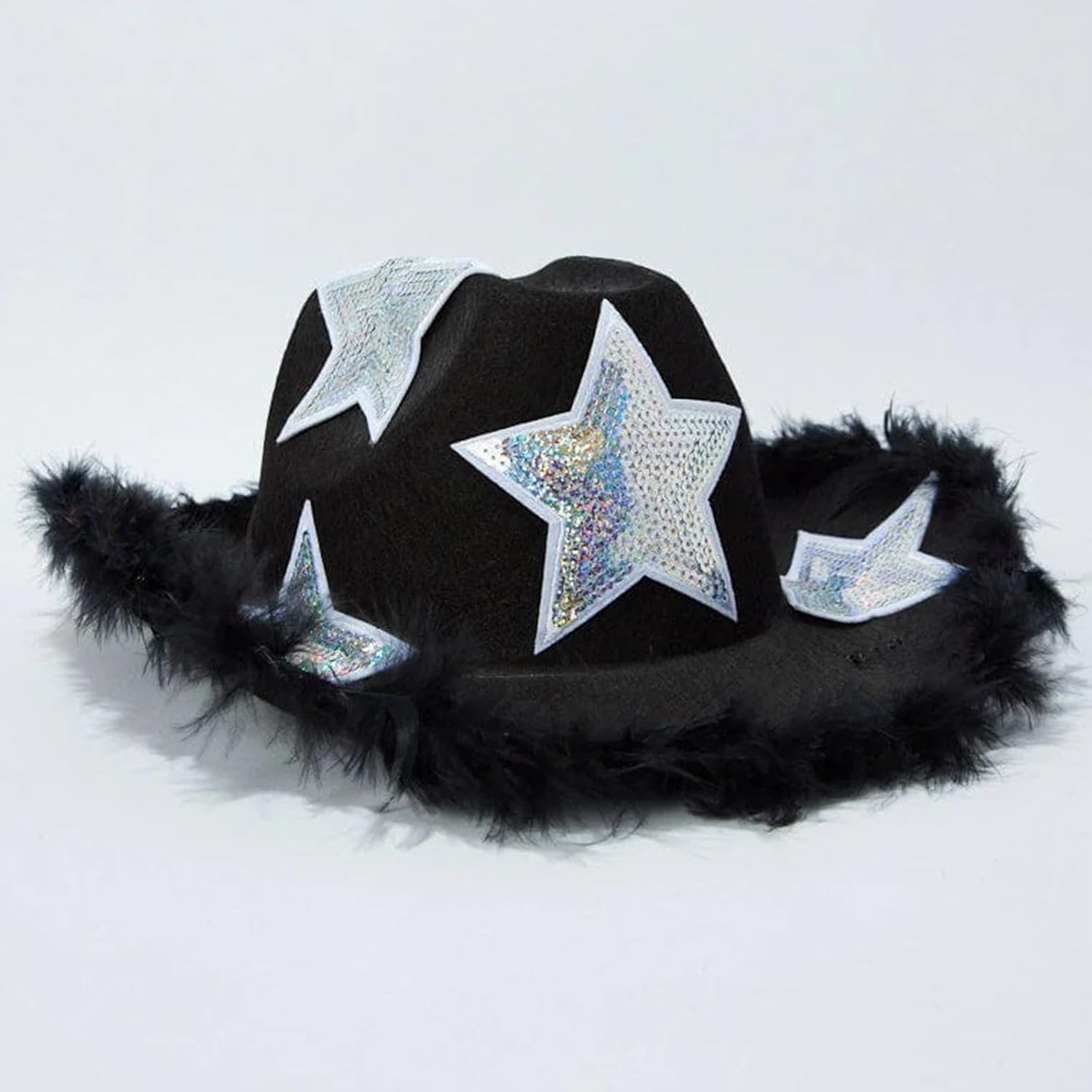 Cowboy hat,Vacation Hats Sequins Star Hand Beading for Girl for Carnivals Music Festival Black
