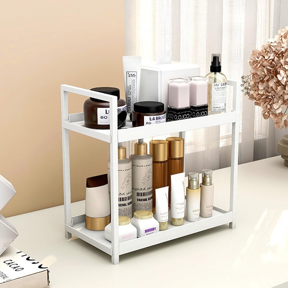2-Tier Bathroom Countertop Organizer, Bedroom Storage Tray or Kitchen Spice Rack， Organizer Perfume Skincare for Dresser Vanity Tray (Black)