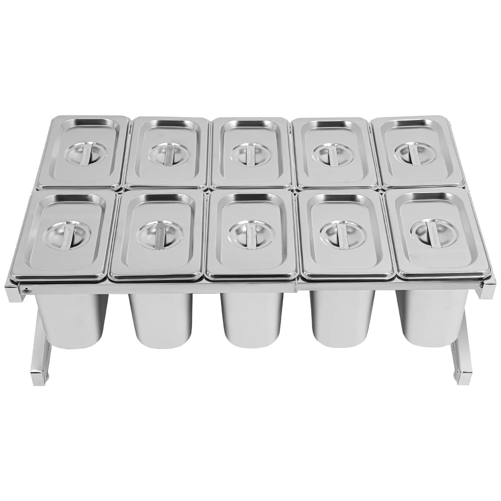 Étagère à épices extensible en acier inoxydable – Support de comptoir commercial avec 6/8/10 casseroles et couvercle pour assaisonner les sauces, confitures, fruits et ingrédients