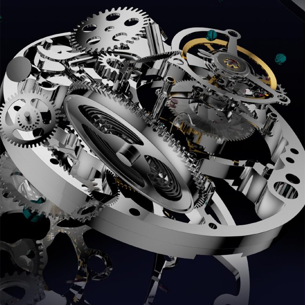 Tourbillon - Reloj mecánico de cuerda para hombre, diseño de esqueleto, impermeable, reloj de pulsera de negocios de zafiro, doble cara, hueco, patrón chino, significado rico y respetuoso