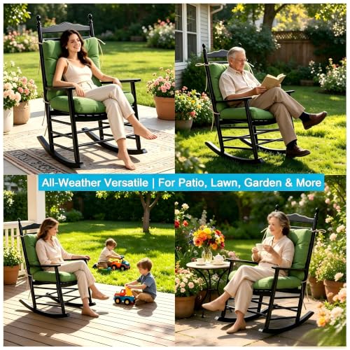 Image of QILLOWAY Outdoor Chair Cushion for Patio Furniture, Waterproof Patio Cushions with Ties, Fade Resistant Replacement Pads for Outdoor Rocking Chairs,Green
