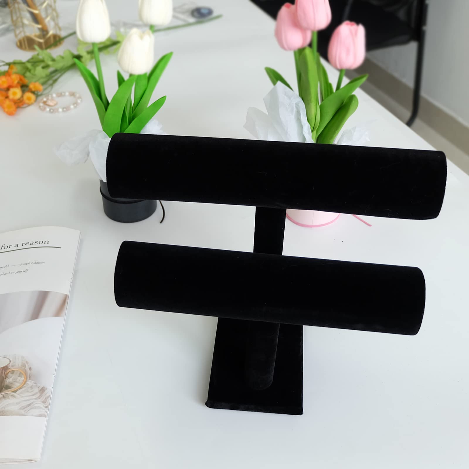 Présentoir à Bijoux En Velours Noir – 2 étages, 26x13x20 Cm – Pour Bracelets, Colliers, Montres – Organisateur De Comptoir Ou Vitrine