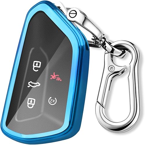 QBUC Funda para llavero Volkswagen con llavero, funda para llave de coche para VW ID.4 ID.6 MK8 Golf GTI Atlas Cross Sport 2025 Tiguan (azul)