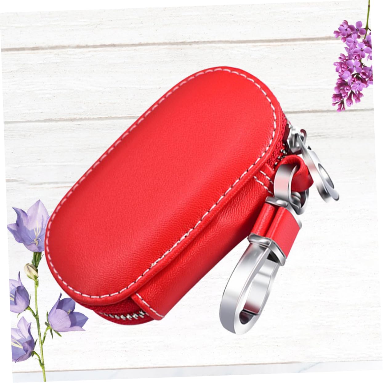 SOLUSTRE 3pezzi Portachiavi Pelle Per Auto Con Cerniera Borsa Portachiavi Multifunzionale Rossa Organizer Per Chiavi e Monete Design Elegante e Resistente Per Uomini