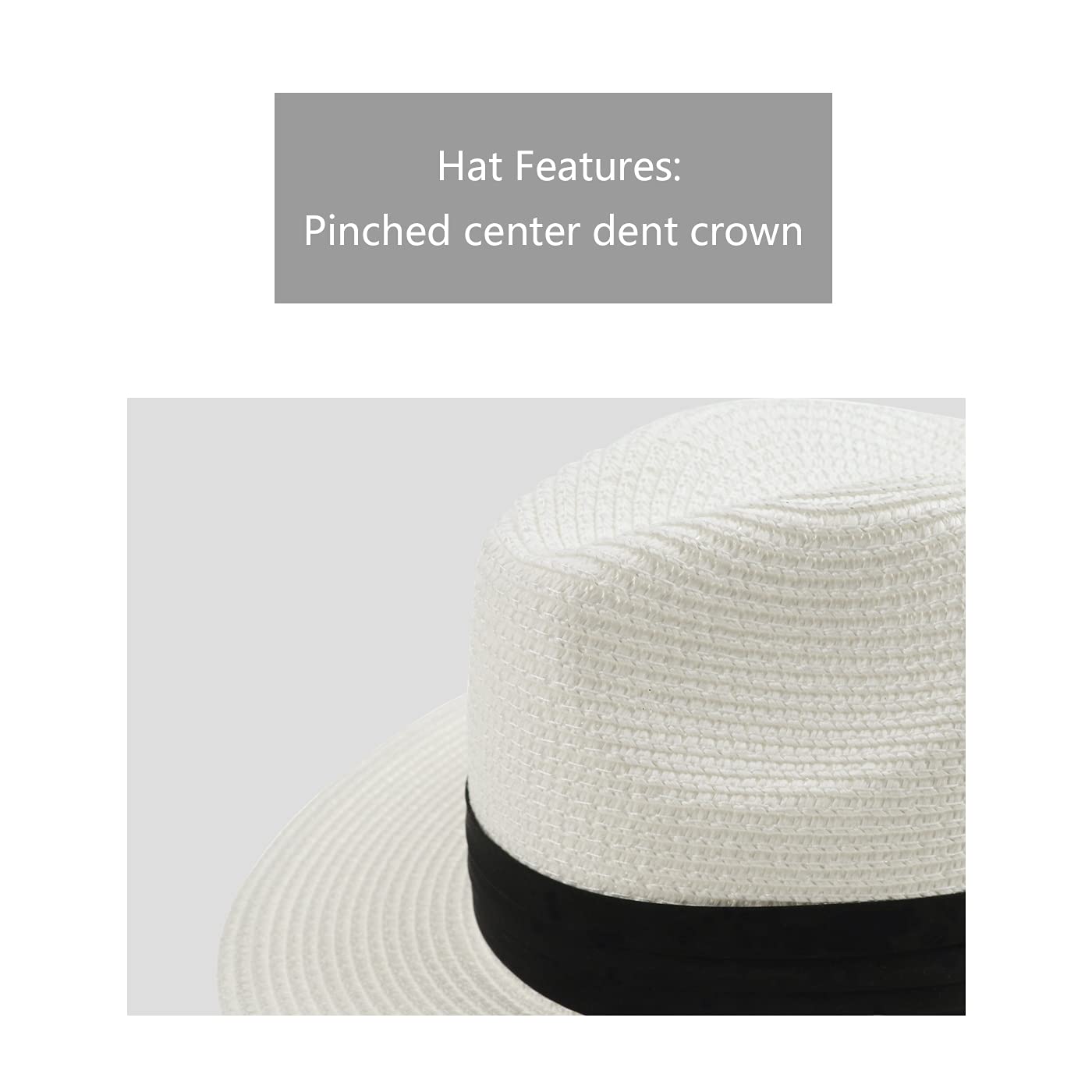DRESHOW Damski kapelusz z Szerokim Rondem ze Słomy Panama Zwijana czapka Fedora Beach Sun Hat UPF 50+
