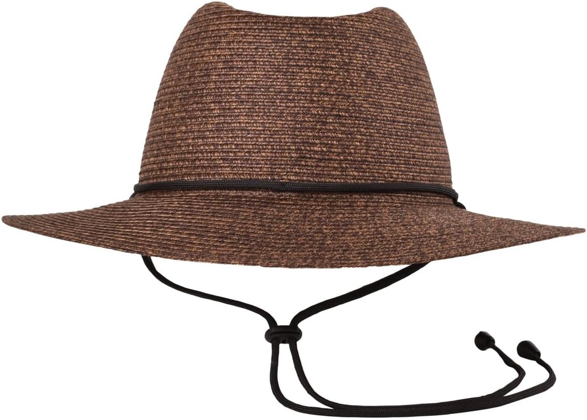 Bigalli Odyssey Straw-Style Fedora Summer Hat with Chin Strap - Lightweight Breathable Packable UPF 80 UV