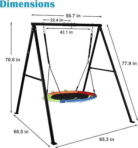 Miniatura 7 de Juegos de columpios para patio trasero, columpio de platillo volador de 40 pulgadas con capacidad de 440 libras, soporte de columpio de metal