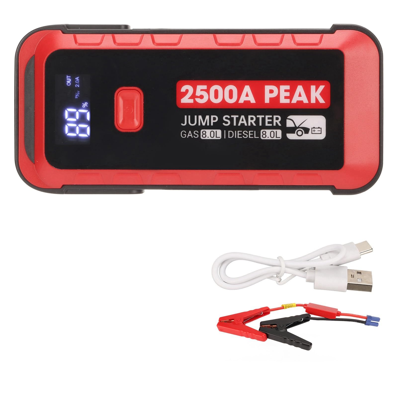 Arrancador de Batería de Coche 2500A 25800mAh USB Carga Rápida Portátil para Vehículo de 12V Camping