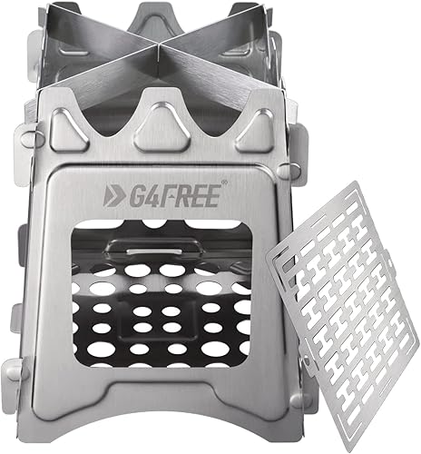 G4Free Estufa de camping, estufa de madera portátil con acero inoxidable plegable, estufa de mochilero de bolsillo al aire libre, camping,