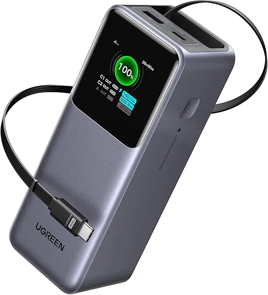 UGREEN Nexode Power Bank 20000mAh 165W with Built-in USB C Cable Laptop Travel Portable Charger, 100W Input, Fast Charging for MacBook Pro/Air/iPhone 17/16/iPad Pro/Galaxy S25 Ultra/Dell/HP and More