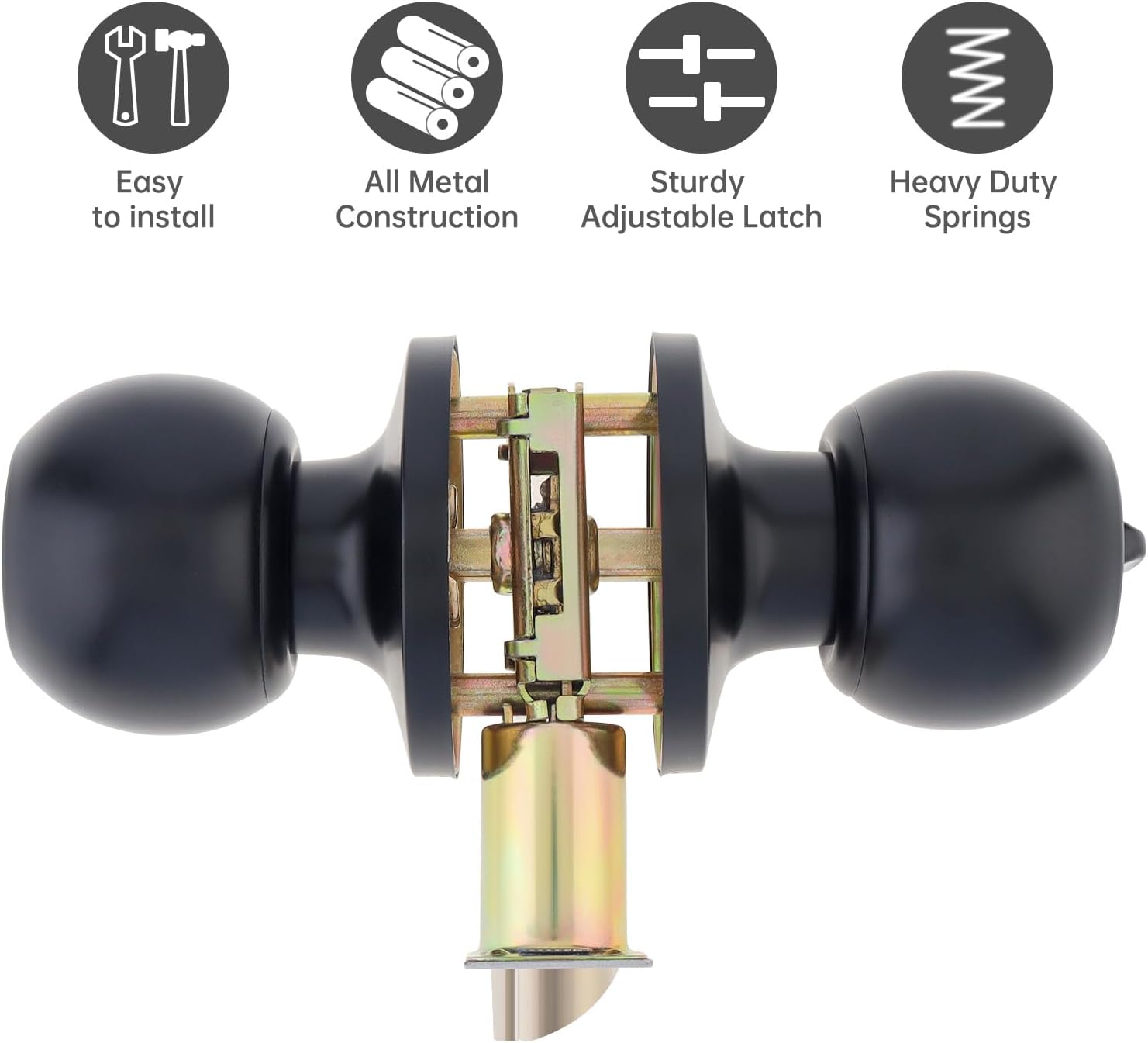 4 Pack Door Knobs with Lock and Keys, Entry Interior and Exterior Door Lock for Bedroom or Bathroom, Black Privacy Ball Doorknob, Three Key Same Only for One Lock (Keys Different)