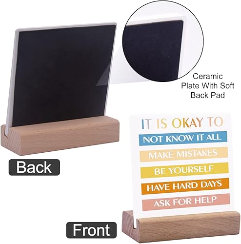 Miniatura 2 de Escritorio de salud mental Placa decorativa de cerámica con soporte de madera, letrero de salud mental, decoración de escritorio para terapia de