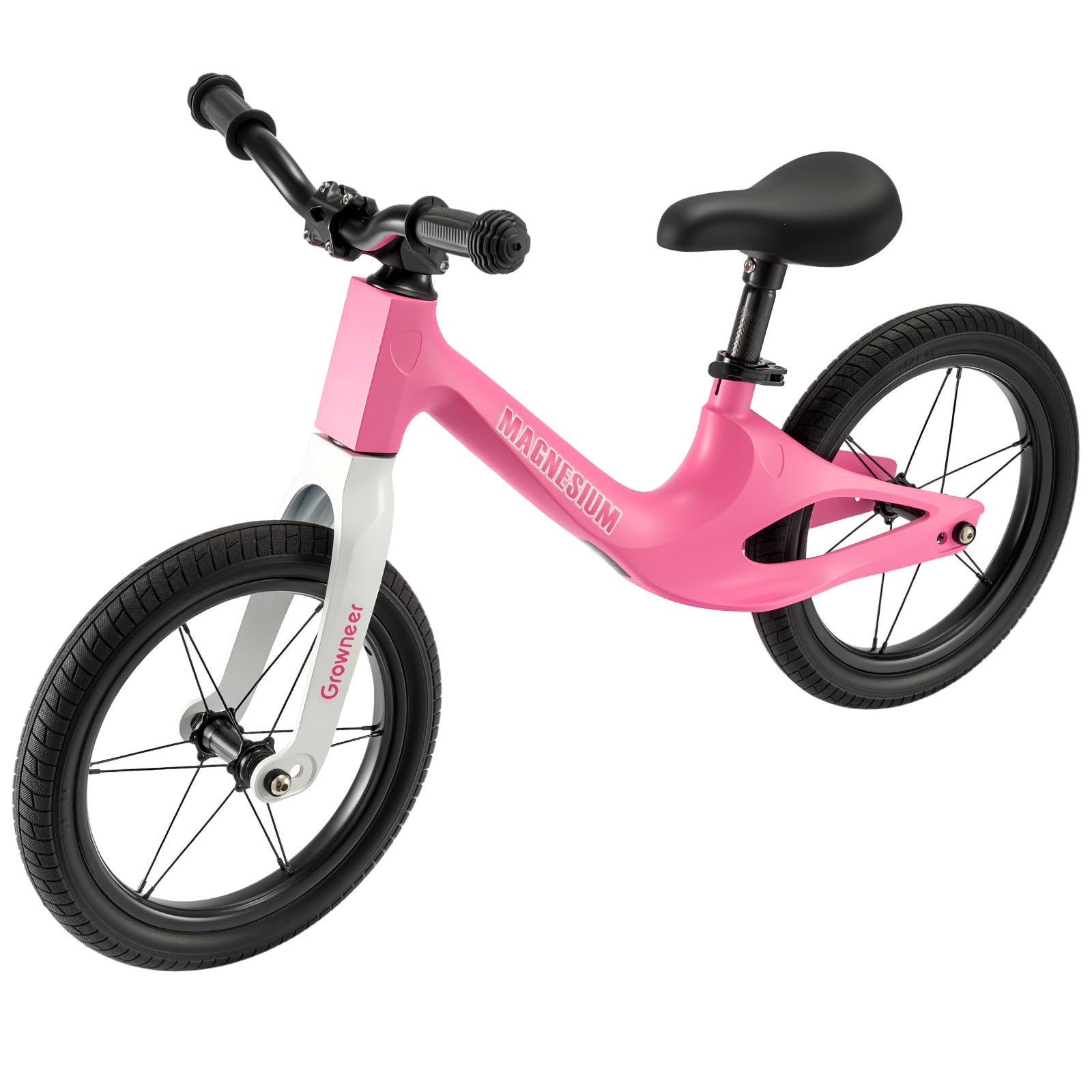 GROWNEER 14 Inch Kids Balance Bike for 3-7 Years Old Boys Girls, Lightweight Magnesium Alloy Frame, Adjustable Seat Height, Kids No Pedal Bike with PU Tires, Kids Balancing Bike (Pink)