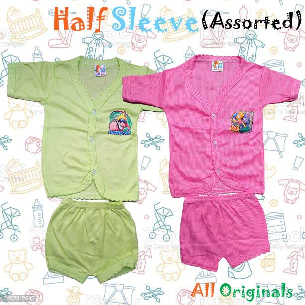 Image of New Born Baby Comfortable Clothes Pack of 5 (Half Sleeve Button) for Baby Boy /Baby Girl (0-6 Months) Clothing Set (No. 4) || All Originals