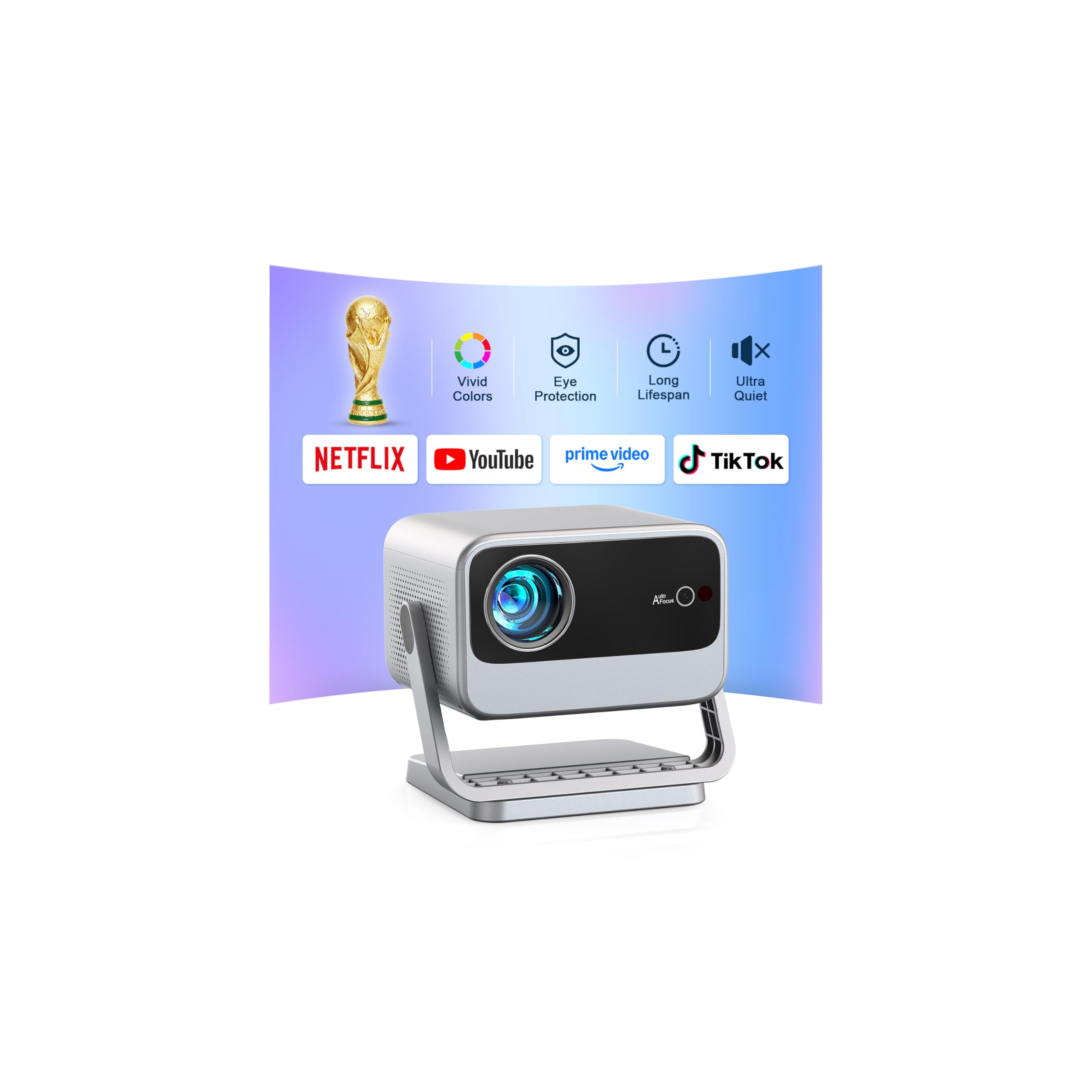 Smart Beamer Offizielle App Mini Projektor 4K mit Autofokus ＆ Trapezkorrektur, VOPLLS 700ANSI 1080P Full HD WiFi6 Bluetooth Beamer Klein Heimkino/Outdoor Projector für Handy (Schwarz)