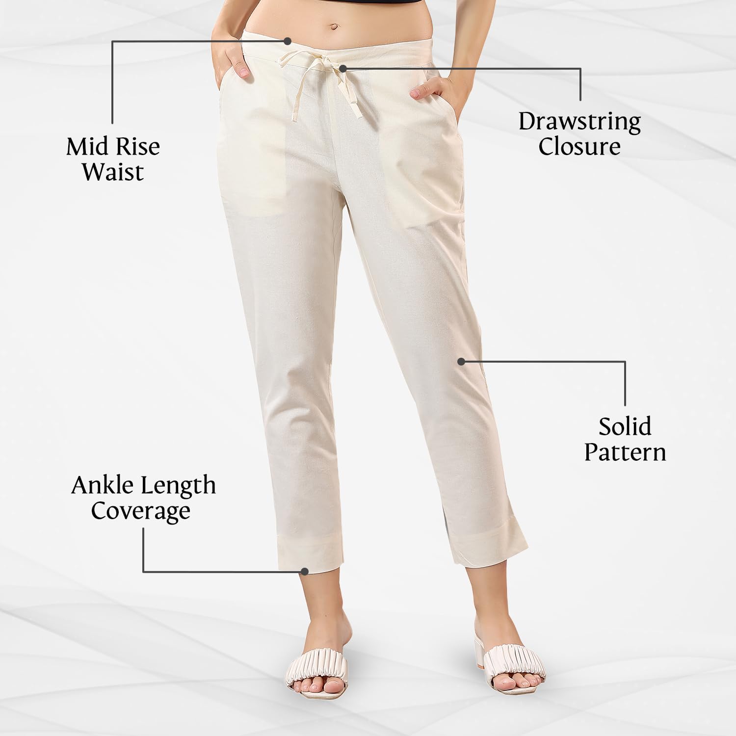 TRASA Ultra Soft Cotton Regular and Plus 8 Colour Cotton Mid Rise Pants for Womens and Girls, Cream - XL - Image 3 thumbnail