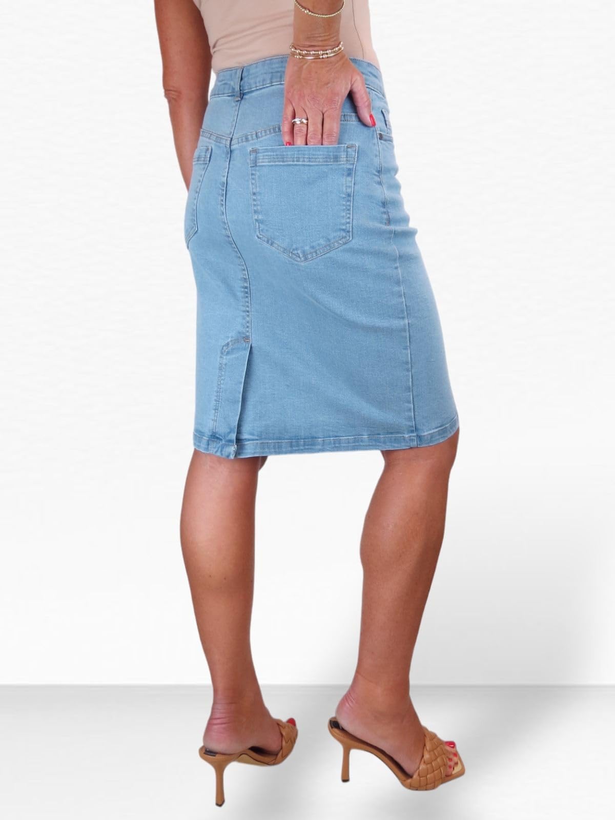 Paulo Due Gonna Jeans Denim Elasticizzato da Donna Gonna Tubino al Ginocchio da Donna 42-54