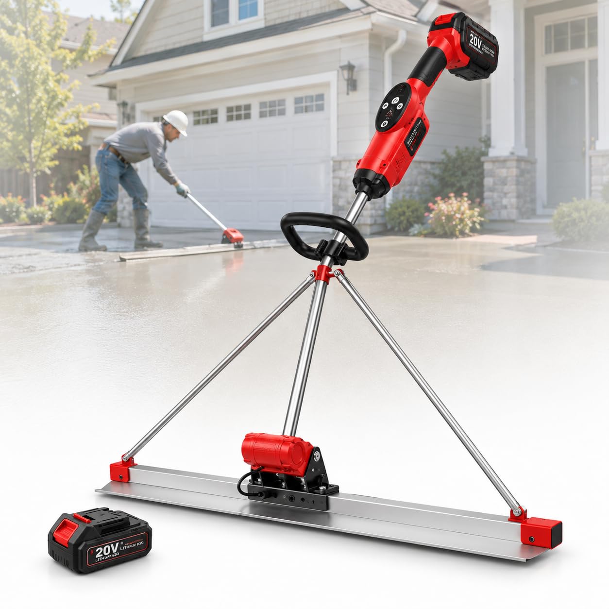 Concrete Vibrating Tool, Power Screed Concrete Finishing Vibra Tool With 5ft Stainless Steel Board, Electric Cordless Concrete Screed Vibratory Kit,For Leveling Concrete Surfaces singlebattery