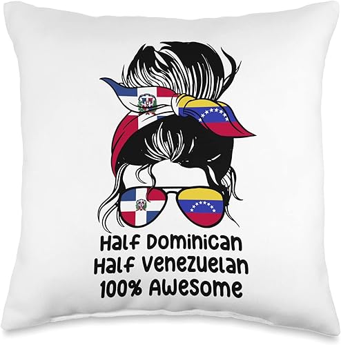 Venezuela Dominican Republic Heritage Gift Almohada dominicana y mitad venezolana desordenada, 16 x 16 pulgadas, multicolor