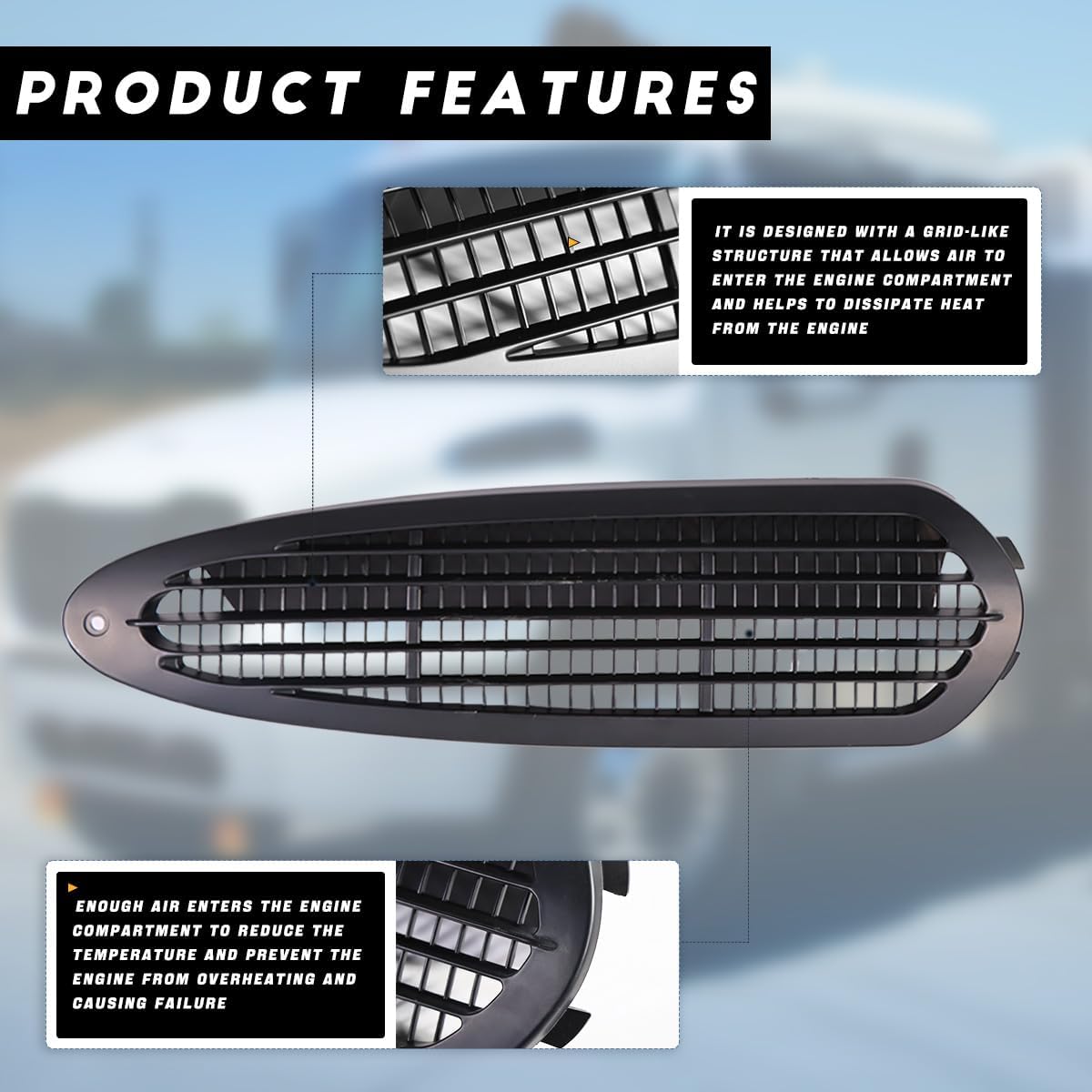 Black Front Hood Vent Side Grille Grill Intake Grille Air Intake Vent For Freightliner M2 100 106 112 Accessories