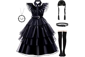 Mcgeeney Black Wednesday Addams Wig Costume and Accessories Set for Girls