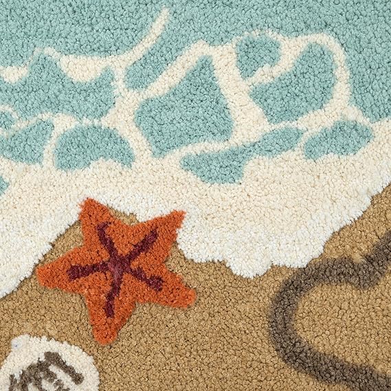 Image of Beach Theme Microfiber Bath Mat for Bathroom, Anti-Skid Soft Absorbent Bath Rug Door Mat Sea Shell Starfish Ocean Design Washable Floor Carpet for Bathroom, Bedroom & Home Decor
