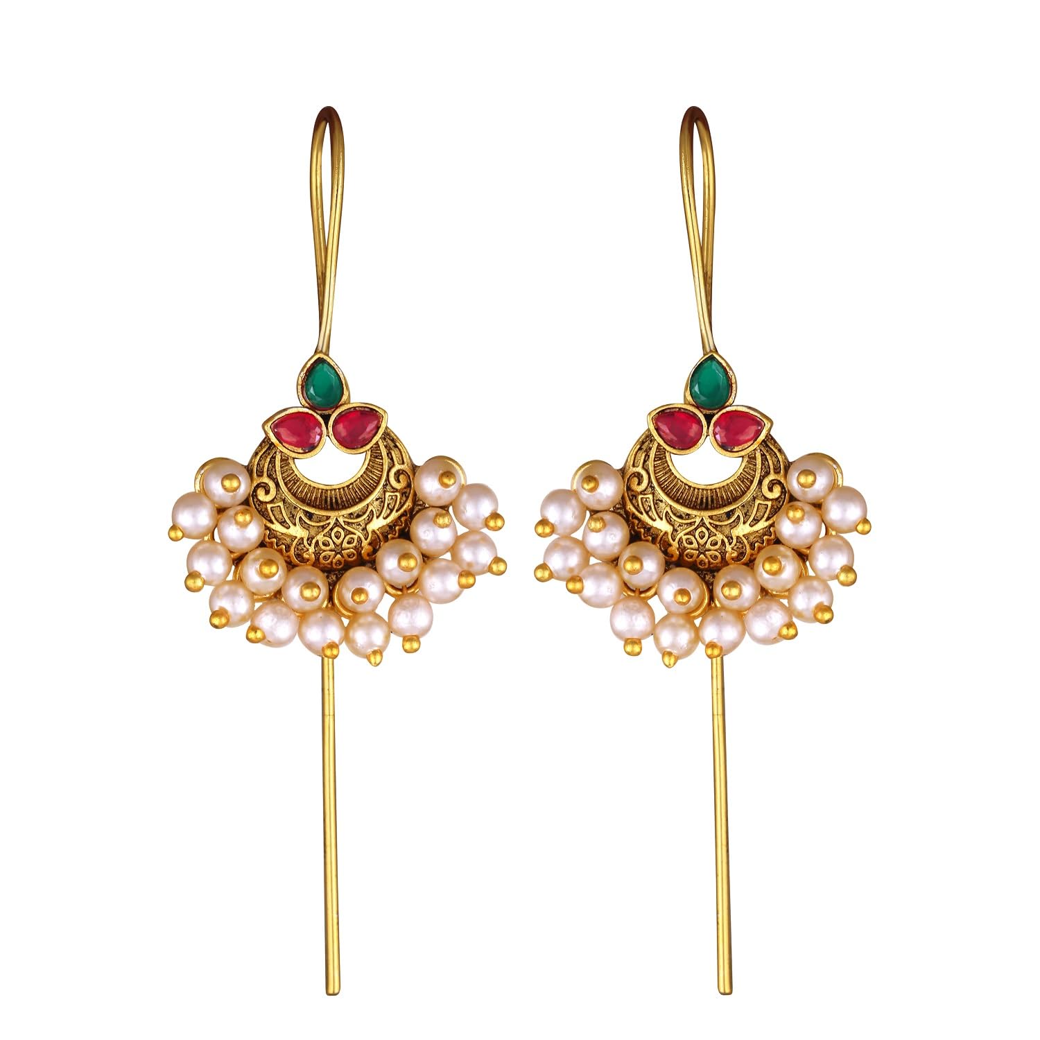 Vivastri's Premium & Unique Peackock Style Pearl Beaded Coloured Earrings -VIVA2570ERG-MULTI-picture-47
