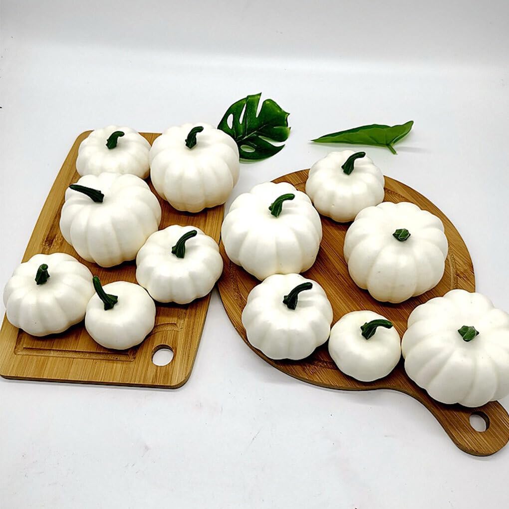 5 Set di Zucca Artificiale di Halloween Durevole e Versatile Zucche Bianche Artificiali Miste a Bassa Manutenzione Zucche Artificiali