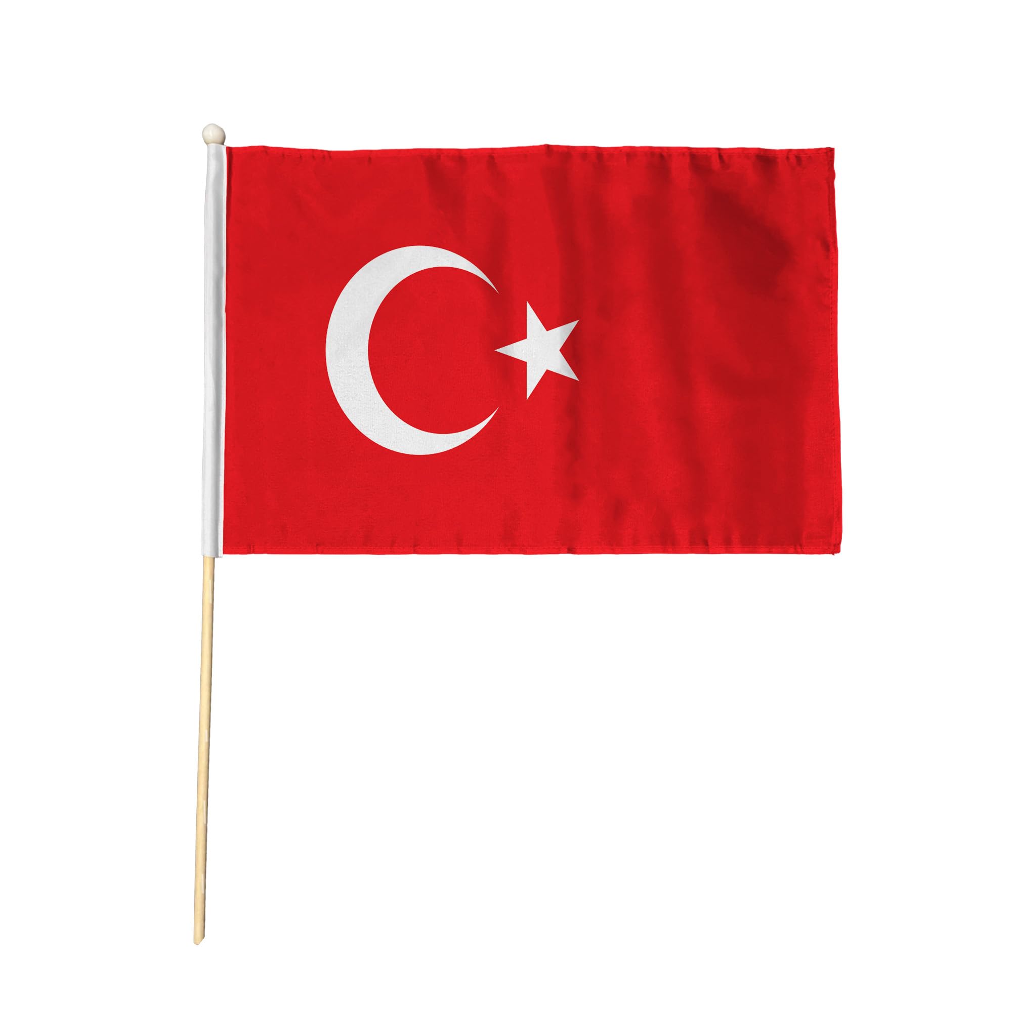 Flagtex Turkey Pack of 6 Hand Waving Flag (9x6 Inch) - Premium Wooden Stick Hand Flag 9x6 Inch Natural Wood Pole Turkish National Flag Events Parades Celebrations International Sports — image 1