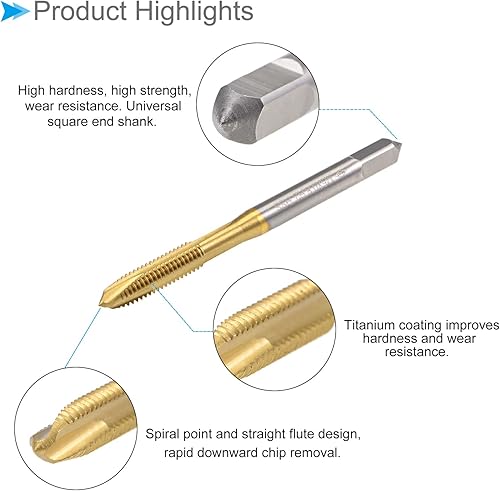 Miniatura 5 de CoCud Grifos de punta en espiral, rosca métrica M5 x 0.8, acero de alta velocidad recubierto de titanio 6542 roscado roscado - (aplicaciones para