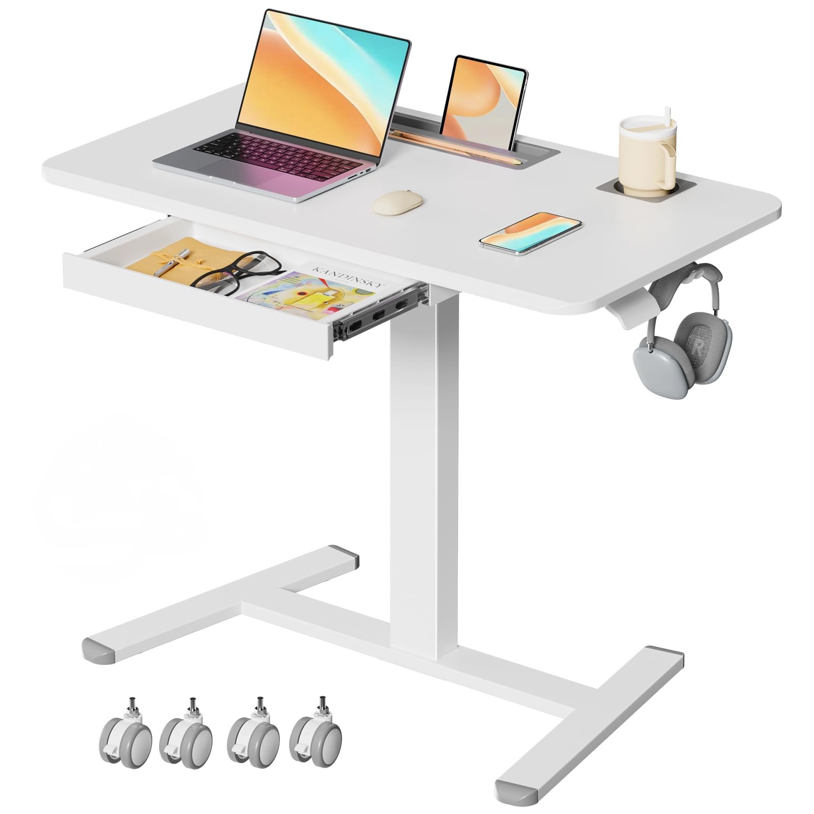 Bureau debout mobile pour ordinateur portable compact et chariot à roulettes - 8