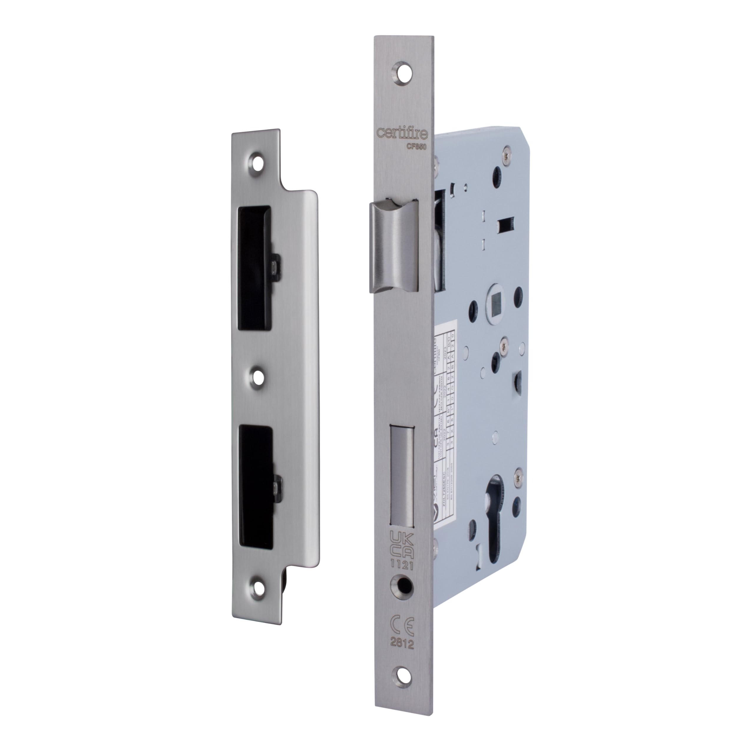 EAI Din Euro Escape Sashlock Case Satin Stainless Steel Emergency Exit Square Faceplate HMO's Lock 60mm Backset 90mm Case