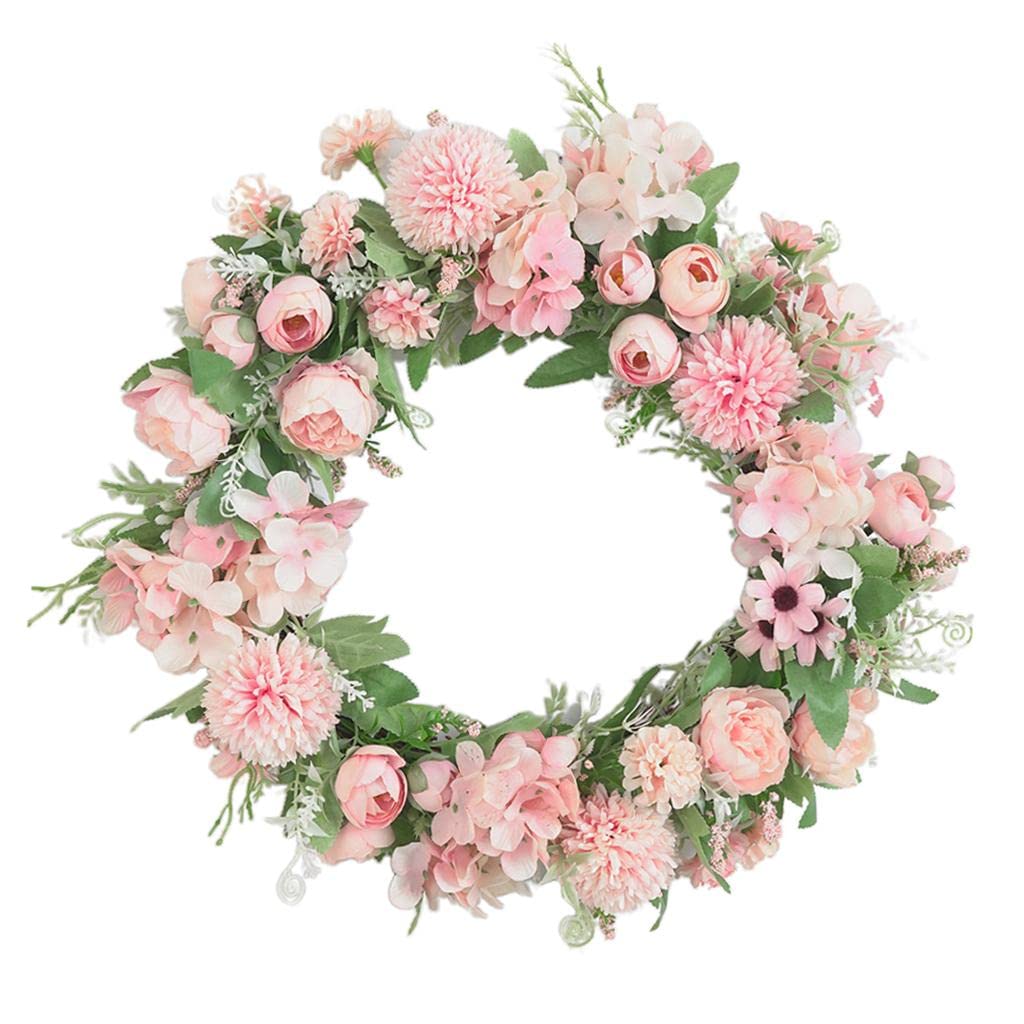 Ghirlanda di fiori artificiali Ø 40 cm, ghirlanda da porta, ghirlanda da parete | Decorazione primaverile con fiori artificiali per casa, feste, matrimoni ecc., ghirlande estive rosa chiaro per porte