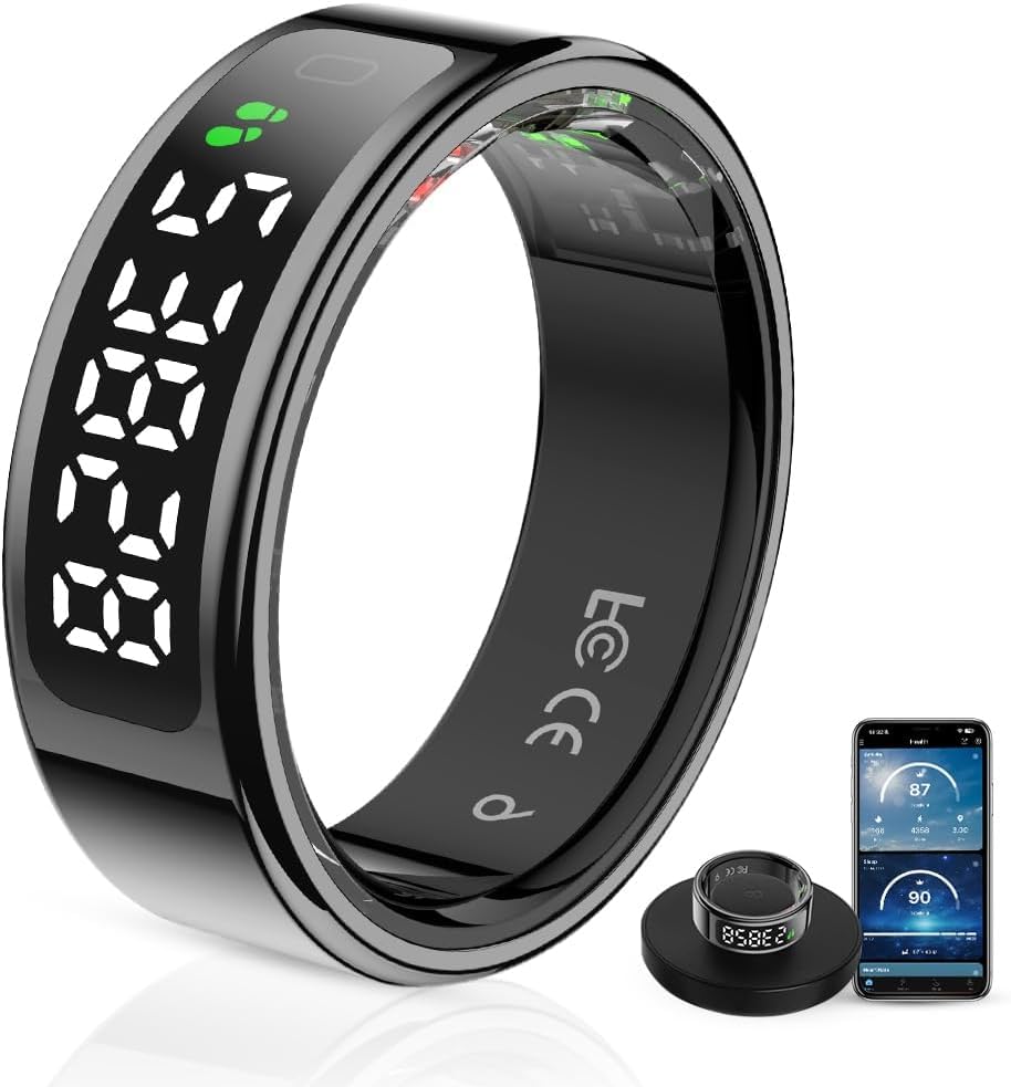 Unisex Smart Ring with LED Display, Touch Controls, and Charging Case ...