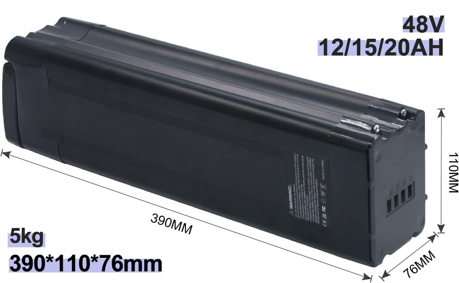 E-Bike Pedelec Akku 48V 12Ah 15Ah 20Ah Ebike Battery Pack, 48V 12Ah 15Ah 20Ah Rechargeable Li-Ion Battery, Eingebauter BMS Wasserdichter PVC-Akku Mit Ladegerät