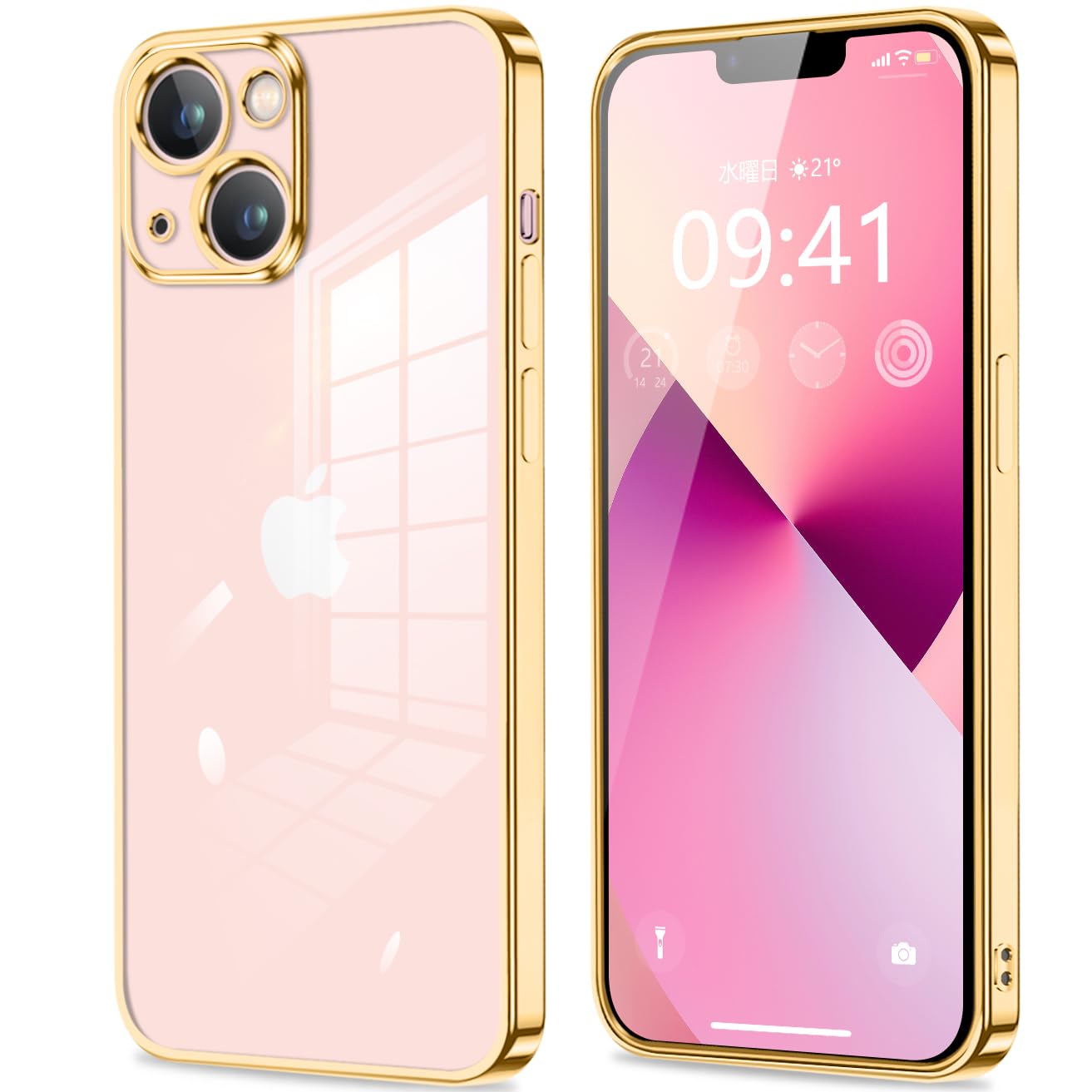 fuweisitong 用の iPhone13 mini ケース クリア カメラ保護 薄型 TPU 軽量 変形防止 人気 スリム ソフト カバー 衝撃吸収 ストラップホール付き(ゴールド)