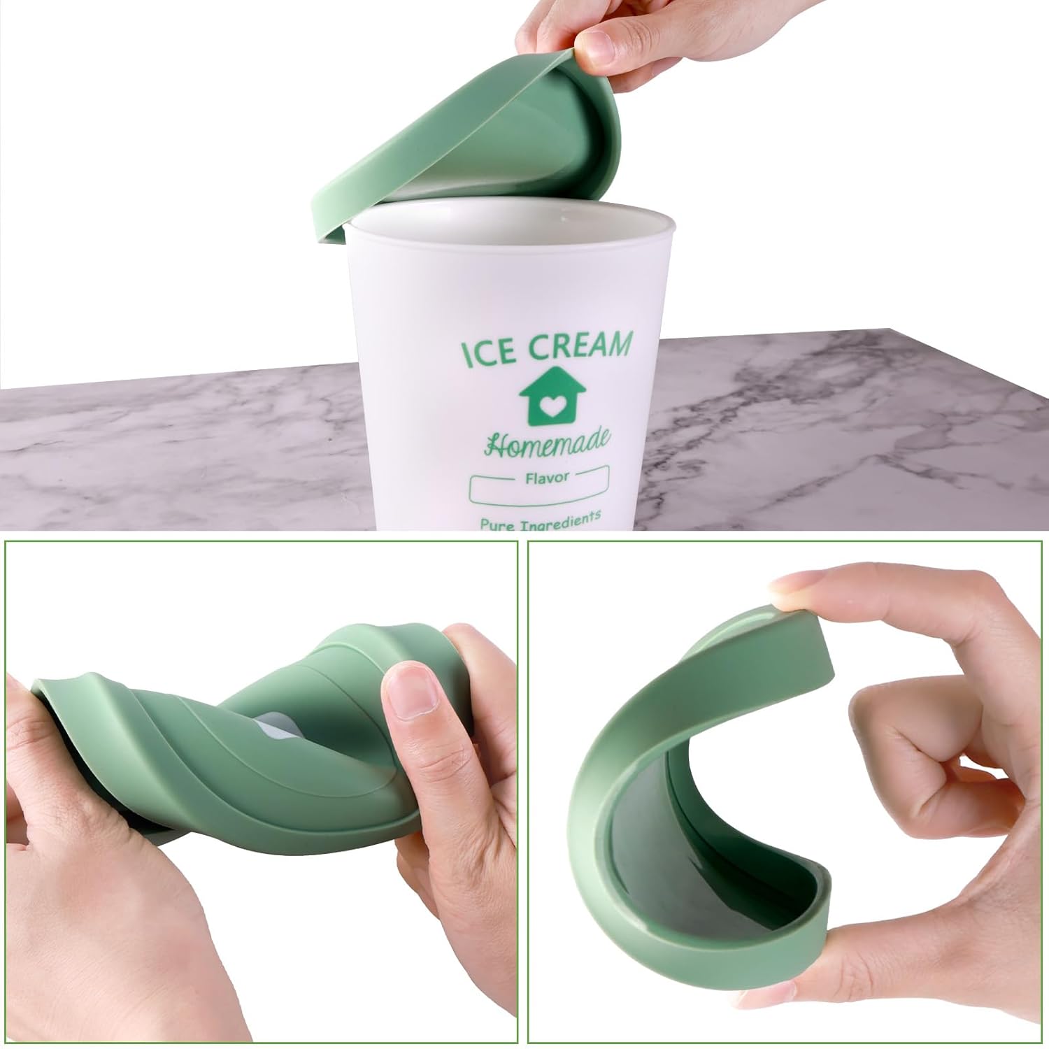 cyrico Ice Cream Containers with Silicone Lids for Homemade Ice Cream, 4 Pack 1 Quart Each Reusable Sorbet Frozen Yogurt Storage Containers Set BPA Free Stackable Leakproof Dishwasher Freezer Safe - Image 7