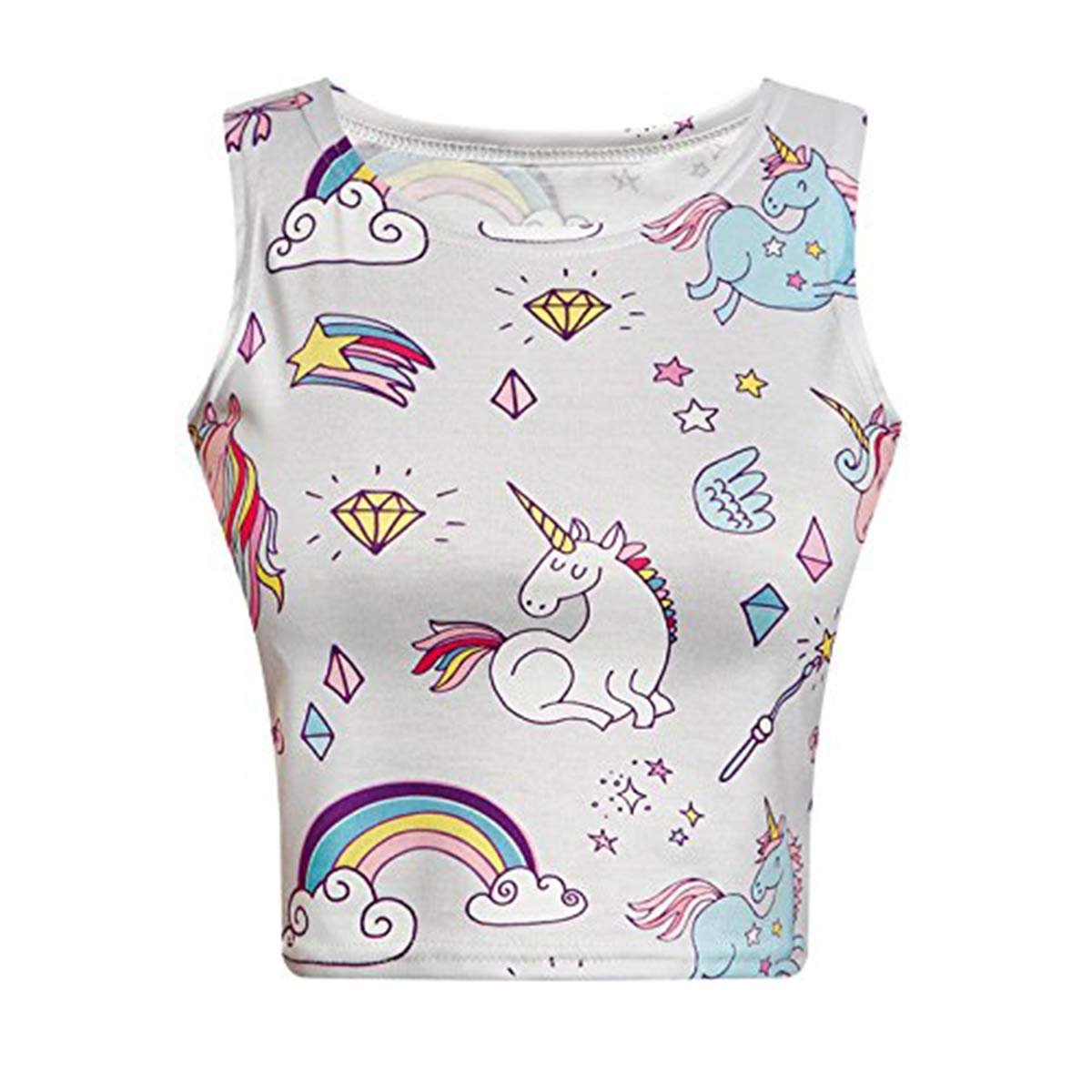 Women Bustier Crop Top Skinny T-Shirt Sports Dance Tops Vest Tank … (White Star)
