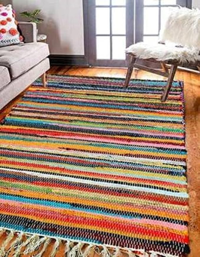 Best Stor Floor Mat, Dari, Chindi Rug, for Bed Room, Living Room, Garden, Picnic, Yoga, Beautifully Design, Cotton Kitchen Mat Floor Carpet, 3.7X6 Feet., Multi New DESINE (multi2, 3.7x6)-image-10