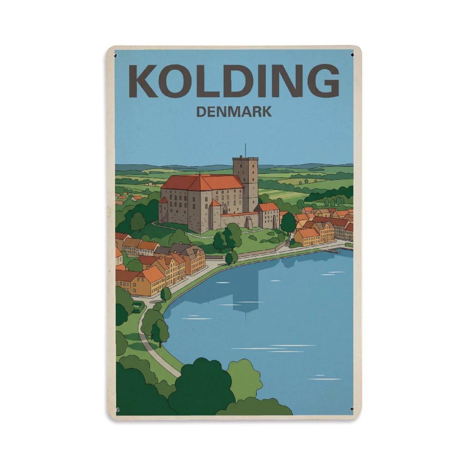 Travel Retro Denmark Kolding Metal Tin Sign Plaque Wall Decor for Cafe, Club Bar, Office, Garden Metal Poster 8x12Inch