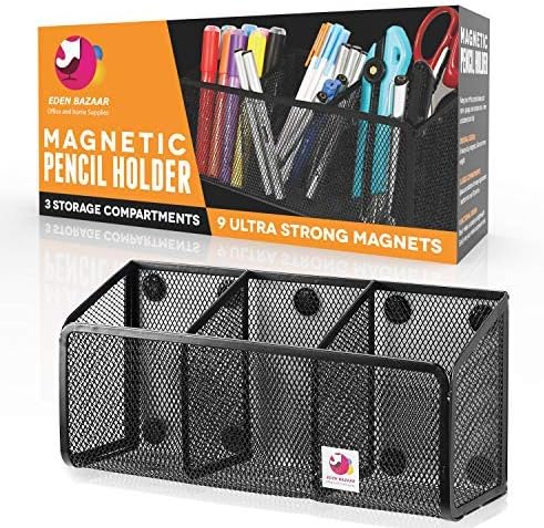Large Magnetic Pencil and Pen Holder, 3 compartments Magnetic Storage Organizer for Whiteboard, Refrigerator, Locker organizer , Office desk, Kitchen.