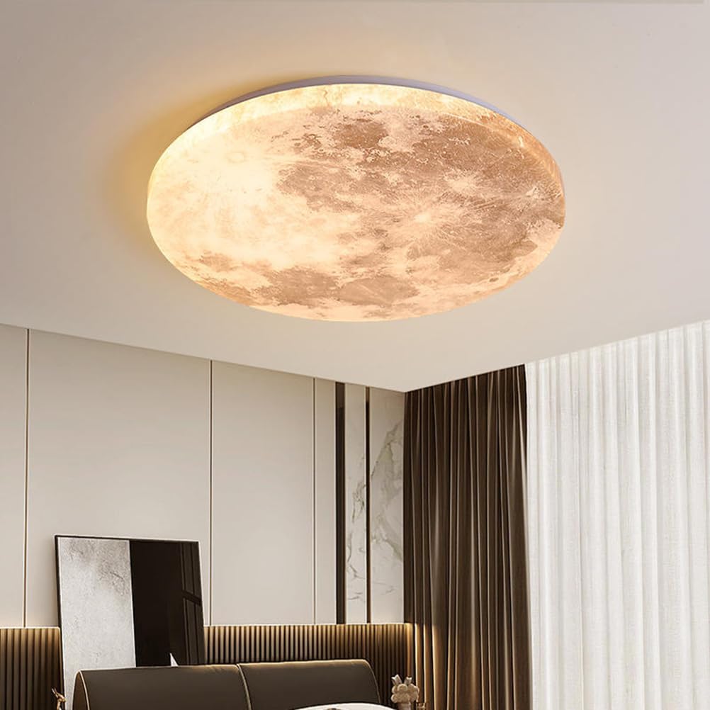 AoLa Lampada da soffitto a forma di luna moderna LED dimmerabile con telecomando Lampada da parete rotonda 3D forma di luna Lampada decorativa da parete Terra Luna Lampada da parete 3000-6500K,48CM