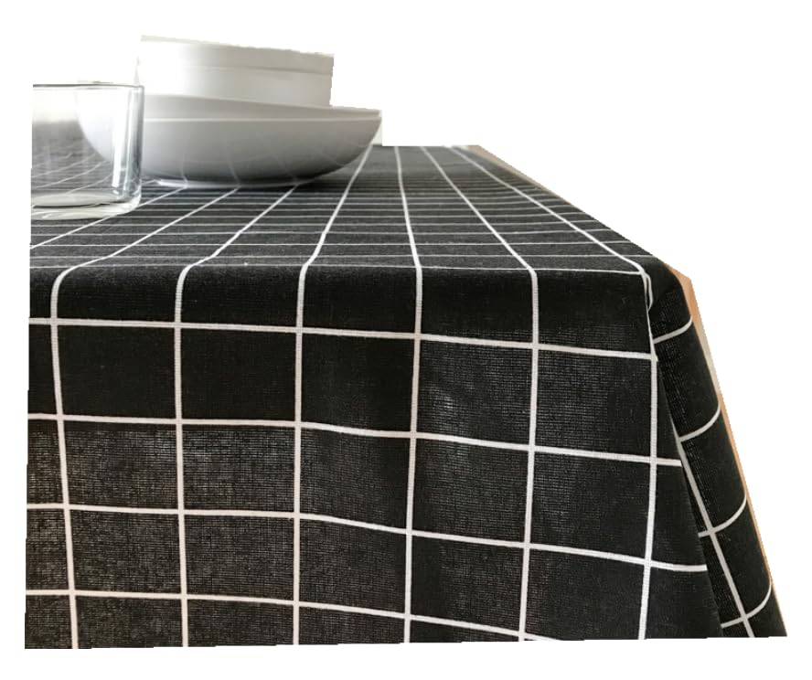 Nappe à carreaux résistante à l'huile et aux taches en PVC noir pour table rectangulaire